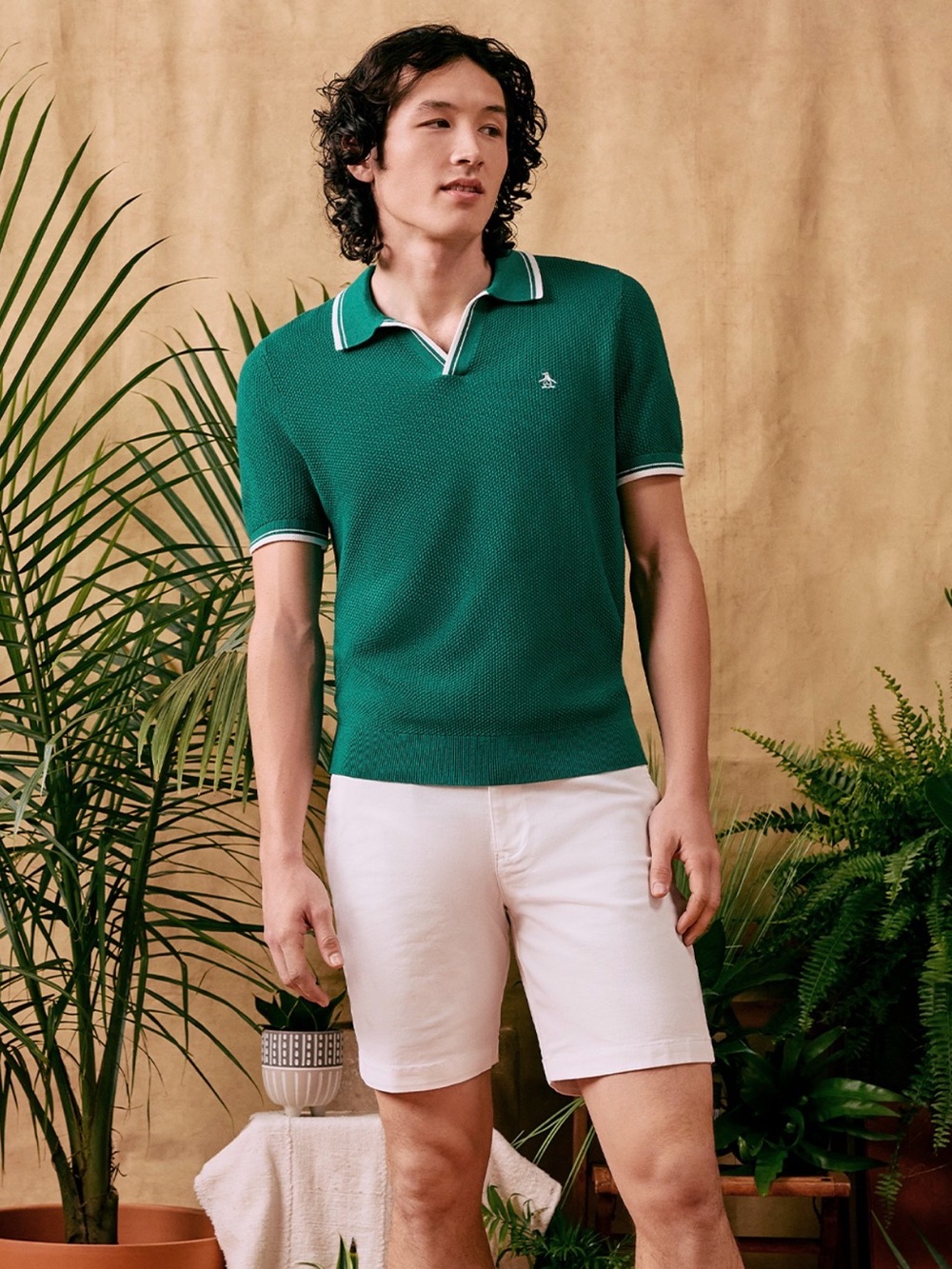 Original Penguin Emerald Green Knit Polo with Contrast Tipping